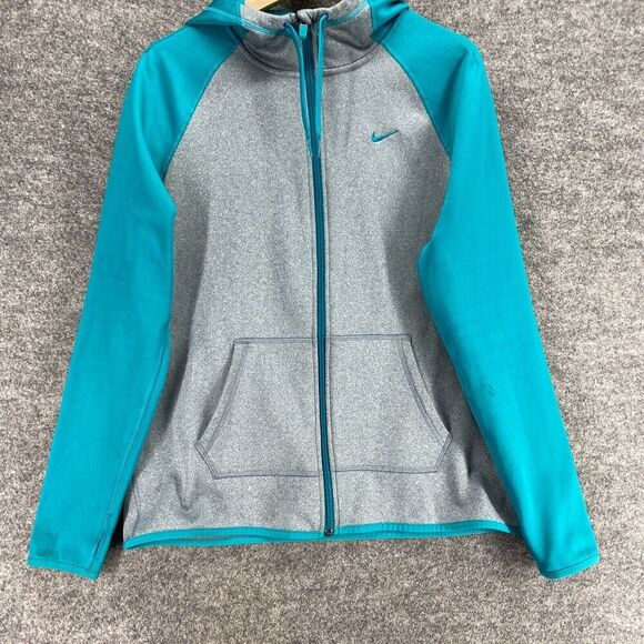 Nike Activewear Track Jacket Women M Medium Gray Full Zip Hooded Therma Fit - Picture 4 of 10
